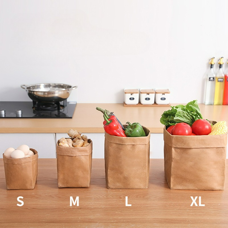 Food Pouch Reusable - Kraft Paper Bag Washable Paper Storage
