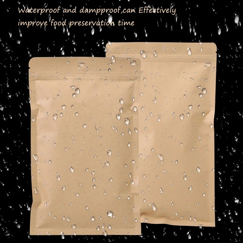 Food Pouch Reusable - 100PCS Brown Kraft Paper Zipper Lock