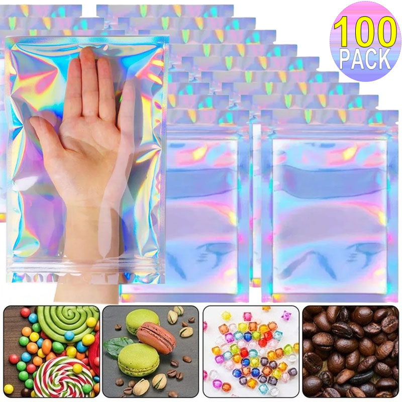 Food Pouch Reusable - 100/10PCS Laser Sealing Bags Plastic Holographic
