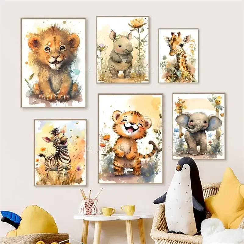 Baby Food Oil - Watercolor Lion Giraffe Tiger Elephant Zebra